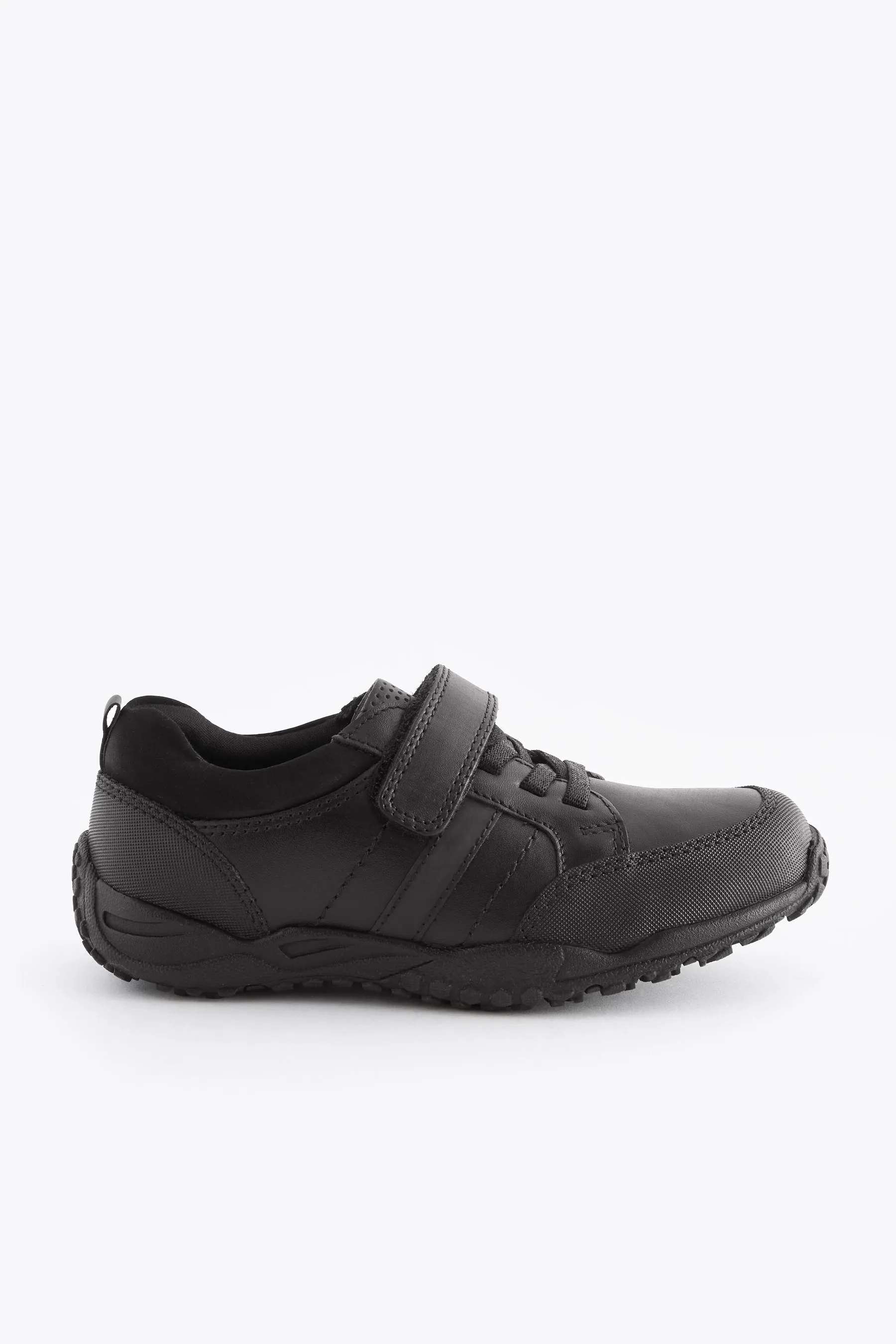 Negro - Zapatos escolares con cordones elásticos de cuero